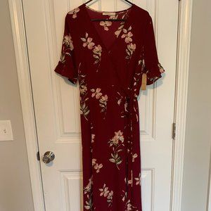 Maroon, Flower Wrap Dress
